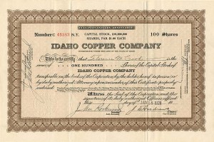 Idaho Copper Co. - Stock Certificate